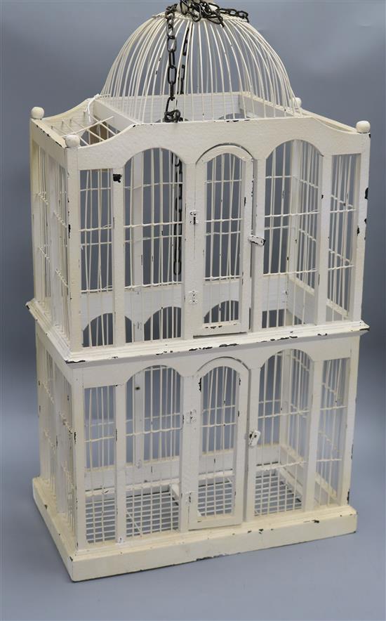 A white painted wooden bird cage H.77cm